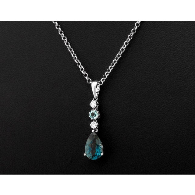 14k Topaz Diamond Pendant on Silver Necklace For Sale - Image 4 of 9