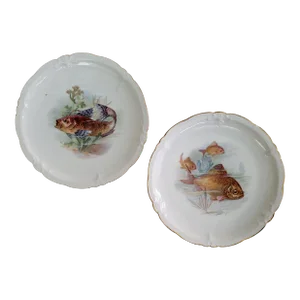Early 1900s Ernst Wahliss Turn Vienna Austria Porcelain Plates With Fish - Set of 2