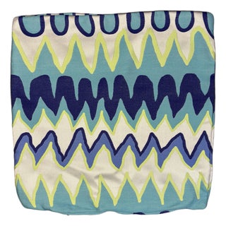 Handmade Blue Chevron Wavy Designer Pillow Cover 22 in Square Made in Usa Blue For Sale