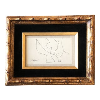 Vintage Original Robert Cooke Miniature Abstract Ink Drawing Ornate Vintage Frame For Sale