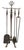 Exceptional four piece fireplace tool set constructed of hand wrought iron, with a decorative cast brass filigree...