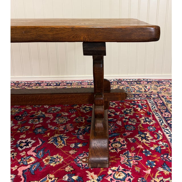 1930s Antique French Country Farm Dining Table Farmhouse Trestle Base Oak 87"w For Sale - Image 5 of 17