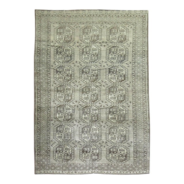 Zabihi Collection Vintage Ersari Tribal Room Size Rug in Gray and Brown For Sale