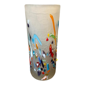 1980s Modern Millefiori Style Murano Glass Cylinder Vase