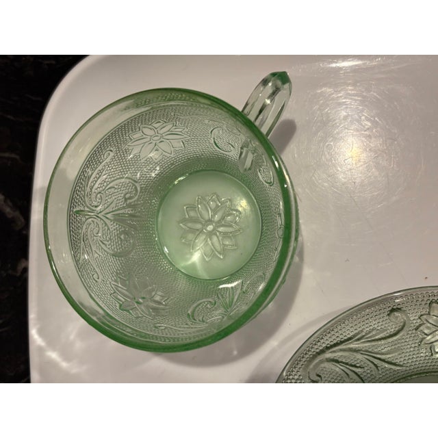 1980s 1980s Chantilly Green Cup and Saucer Set Made by Indiana Glass - Set of 4 For Sale - Image 5 of 12