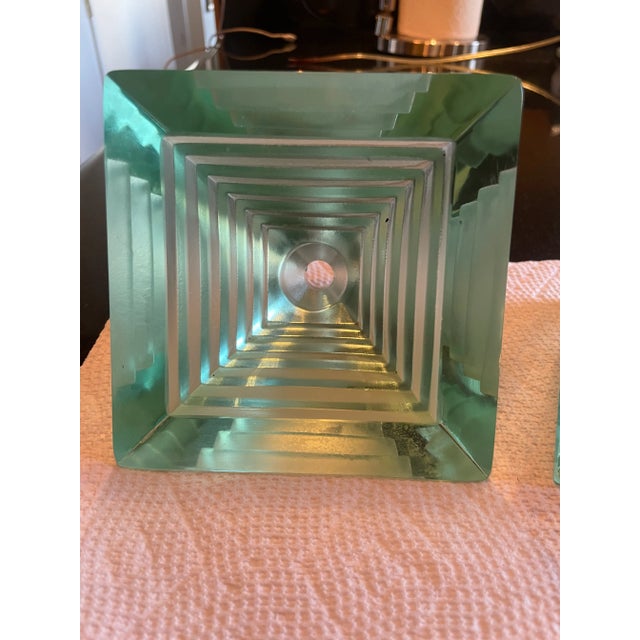 2000 - 2009 Set of 3 Italian Green Pyramid Hanging Light Shades For Sale - Image 5 of 10