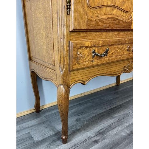 Metal Vintage French Louis XVI Style Oak Cabinet with Carved Panels For Sale - Image 7 of 12