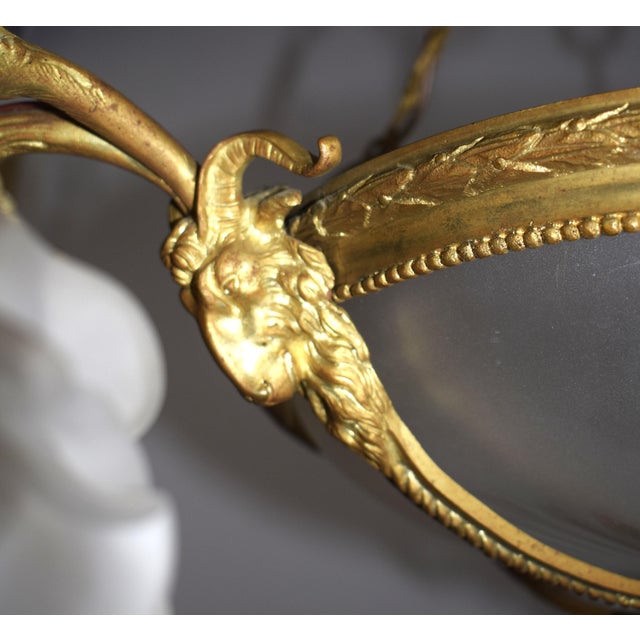 French Neoclassical Chandelier with Gilded Bronze and Frosted Etched Glass, Early 20th Century For Sale - Image 9 of 10