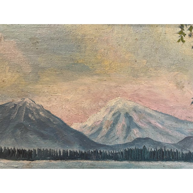 Vintage Mountain Landscape Oil Painting on Board For Sale In Seattle - Image 6 of 12