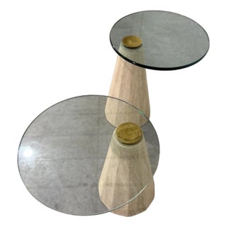 Modernist Side Tables by La Rosa Milano in Travertine and Brass, 1970s For Sale