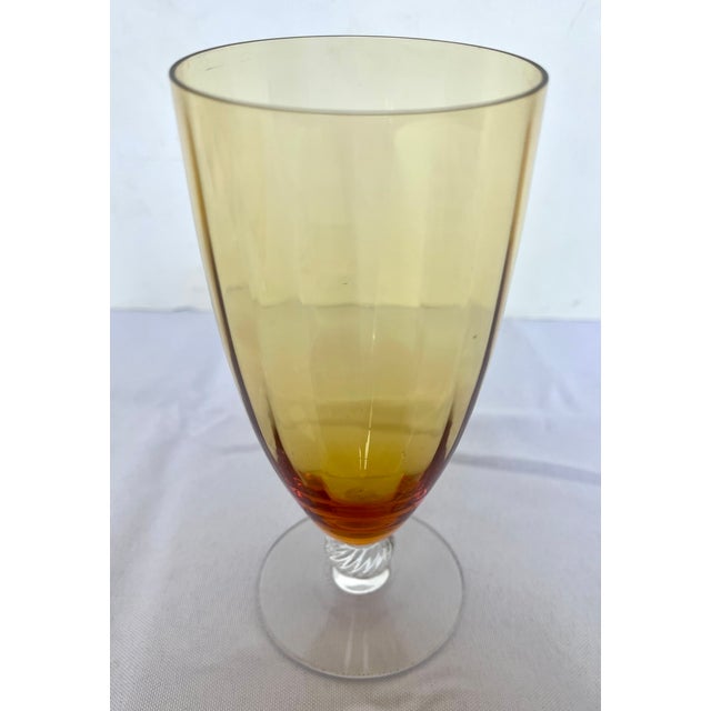 Glass 1940s Mid-Century Modern Cambridge Glass Co. Amber Optic Stem 3121 Goblets - Set of 7 For Sale - Image 7 of 13