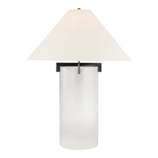 J. Randall Powers by Visual Comfort Signature Brooks Table Lamp in Crystal and Aged Iron with Linen Shade For Sale