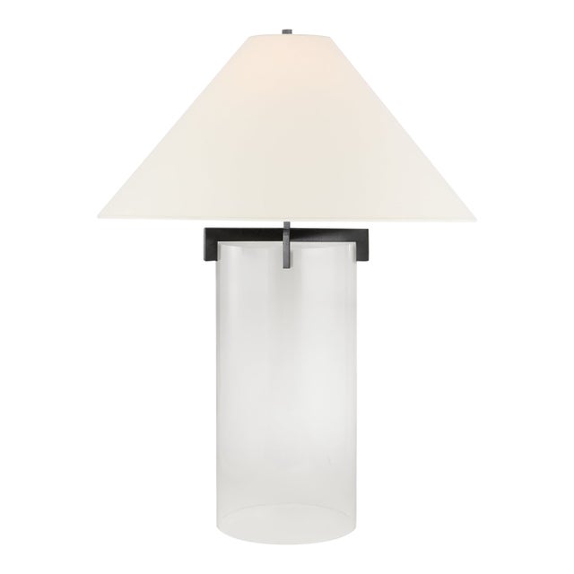 J. Randall Powers by Visual Comfort Signature Brooks Table Lamp in Crystal and Aged Iron with Linen Shade For Sale