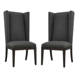 Vintage High Back Chairs in Elitis Flanelle Upholstery, Pair Of For Sale