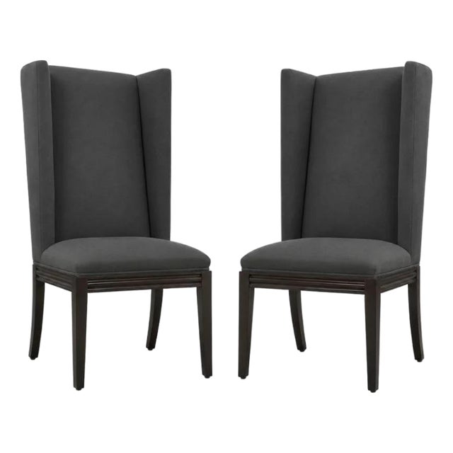 Vintage High Back Chairs in Elitis Flanelle Upholstery, Pair Of For Sale