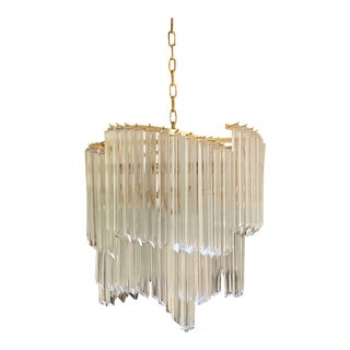 1970s Venini Italian Murano Quattro Glass Prism Asymmetrical Chandelier For Sale
