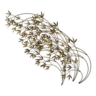 1980s Postmodern Curtis Jere Brass Bamboo Leaf Clusters Wall Art Sculpture Hanging For Sale