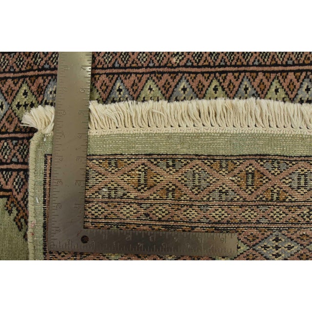 Bokhara Jaldar Rug 2’6” X 3’10” Green Wool Tribal Hand-Knotted Carpet For Sale - Image 9 of 9