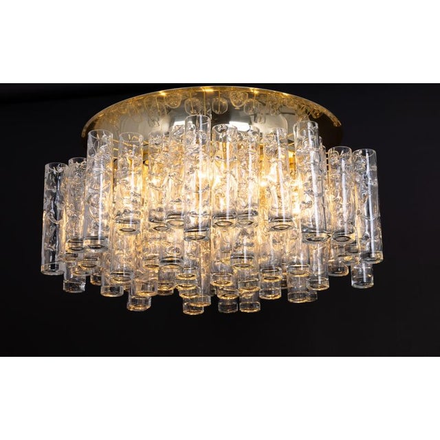 Large Brass and Murano Glass Tubes Flush Mount attributed to Doria, Germany, 1960s For Sale - Image 14 of 15