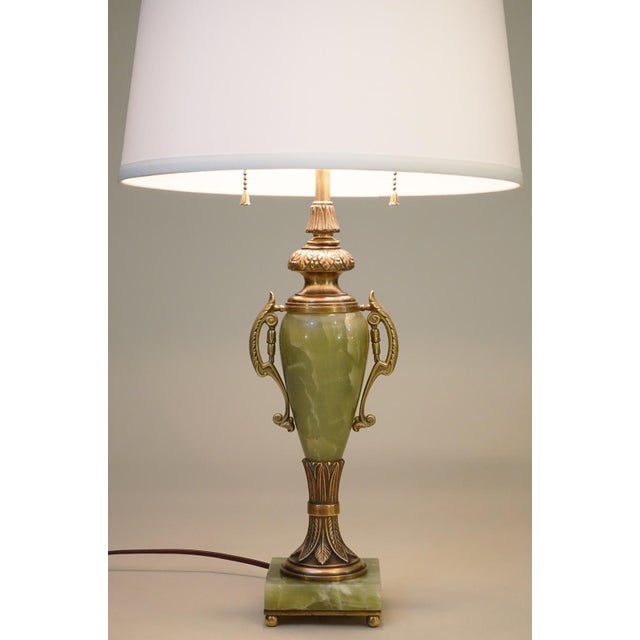 A sophisticated and elaborately detailed Green Onyx Marble & patina'd Bronze/Brass French Empire Neoclassical table lamp...
