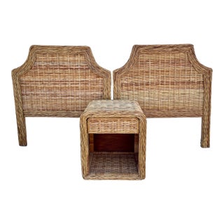 Coastal Style Pair Twin Headboards With Nightstand For Sale