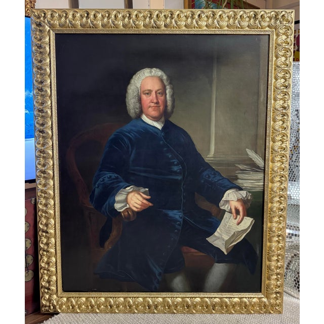 Circle of Jean Baptiste Van Loo, Large 18th Century English Portrait Painting of an Aristocrat For Sale - Image 11 of 11