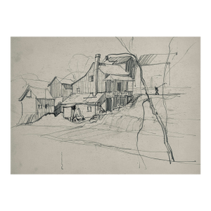 1930s Norman Kent Town Landscape Drawing