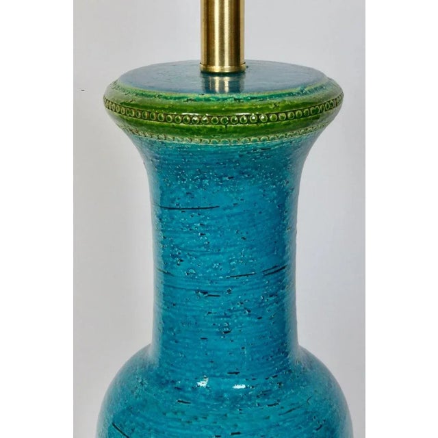 Aldo Londi Bitossi Rimini Blue and Green Stripe Table Lamp, 1950's For Sale - Image 9 of 12