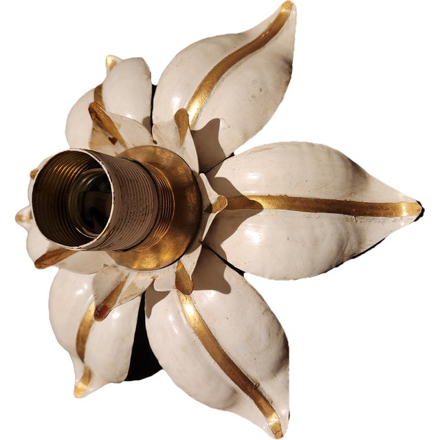 Florentine Hollywood Regency Style Hand-Forged Gilded Ceiling or Wall Lamps with Metal Leaves and Floral Patterns, 1950s For Sale - Image 11 of 18