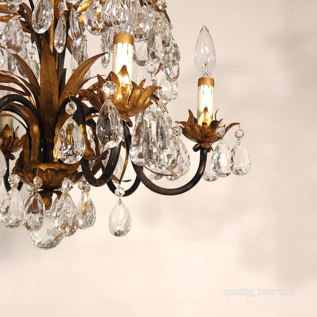 Italian Opulent Antique Italian Tole Palm Frond Chandelier ~ Pair Available For Sale - Image 3 of 12