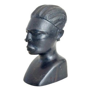 Vintage Hand-Carved African Figural Bust of Man in Ebonized Wood For Sale