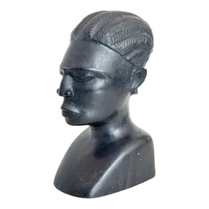 Vintage Hand-Carved African Figural Bust of Man in Ebonized Wood