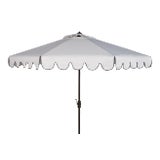 Single Scallop 9 Ft Crank Outdoor Push Button Tilt Umbrella, White & Black For Sale