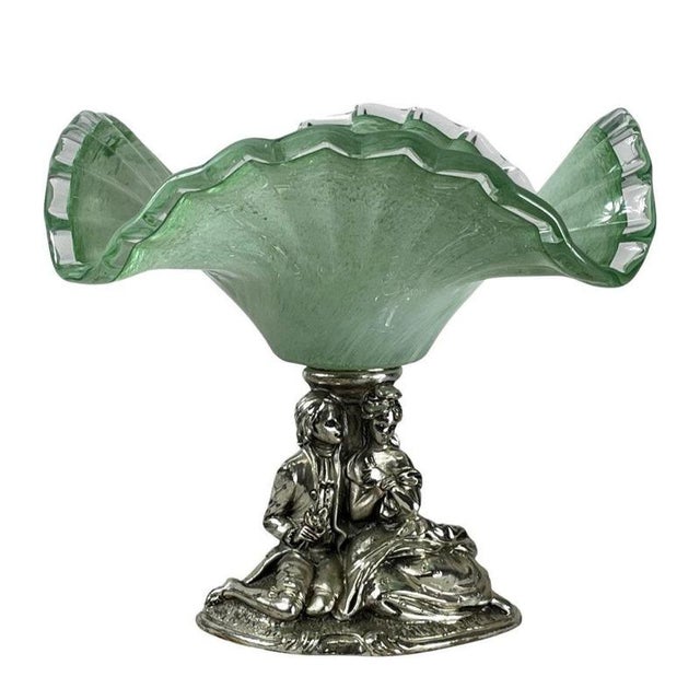 Metal Glass Bowl on Silver Base with a Romantic Scene from La Meridiana, Italy For Sale - Image 7 of 8