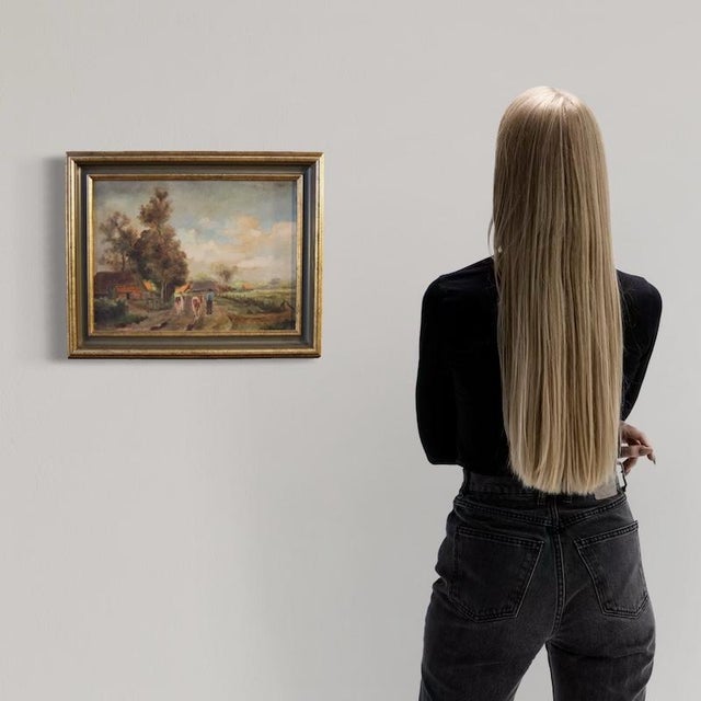 Mid-20th-century flemish painting. Oil on canvas artwork depicting a bucolic landscape of good pictorial quality. A small...