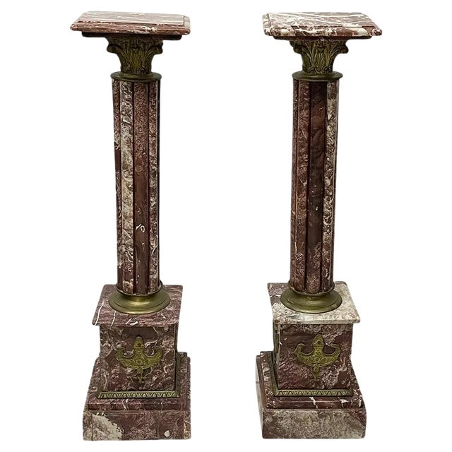 French Marble Columns Pedestals, 1900s, Set of 2 For Sale