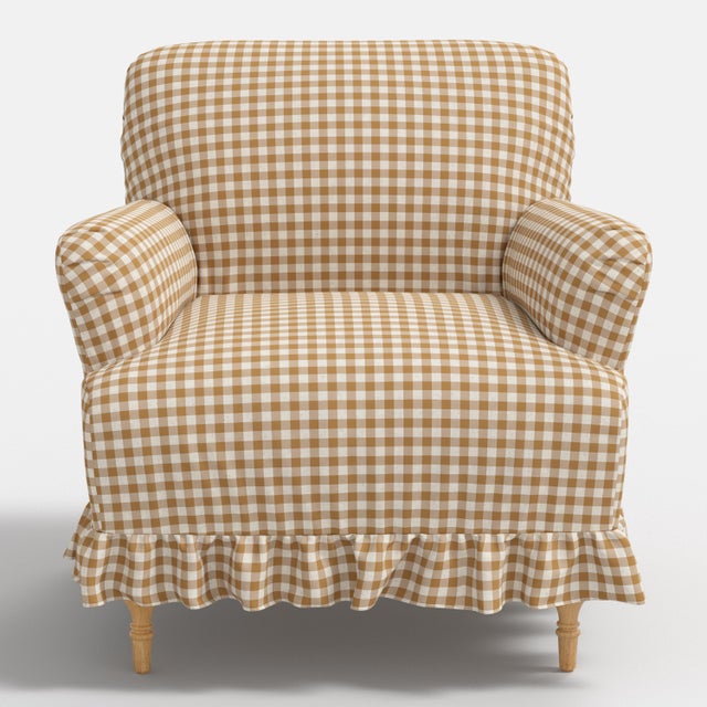 Transitional Elle Ruffle Slipcover Armchair in Classic Gingham Golden Ctl For Sale - Image 3 of 8