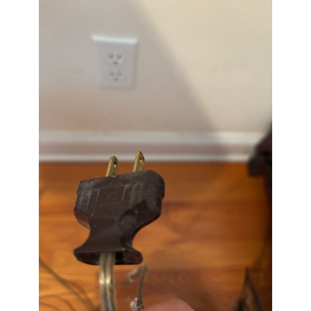 Forest Green Vintage Brass and Forest Green Glass Dual-Socket Banquet Lamp For Sale - Image 8 of 10