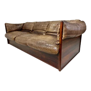 1970s Skipper Mobler Leather and Rosewood Sofa