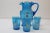 Victorian Victorian Blue Glass Pitcher W/ 5 Tumblers For Sale - Image 3 of 10