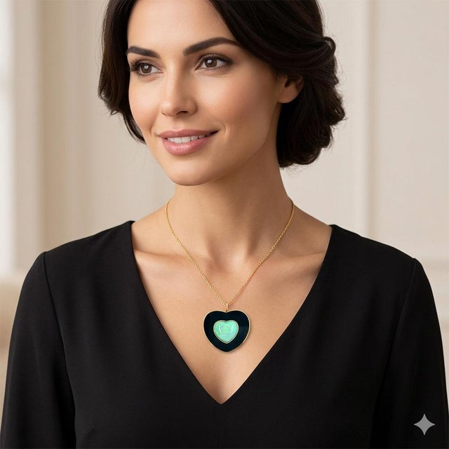 14k Framed Enamel Heart set with approximately 5 carat heart shape Australian Pin-fire Opal. Can be worn as a pendant or...