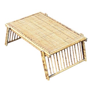 Vintage Tortoise Shell Bamboo Rattan Folding Bed Tray For Sale