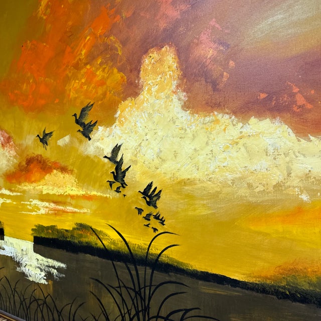 Lee Reynolds Mid 20th Century Lee Reynolds Sunset Geese Painting, Framed For Sale - Image 4 of 9