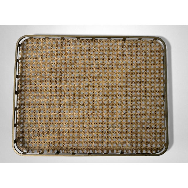Metal Christian Dior Style Lucite and Vienna Straw Italian Tray For Sale - Image 7 of 18
