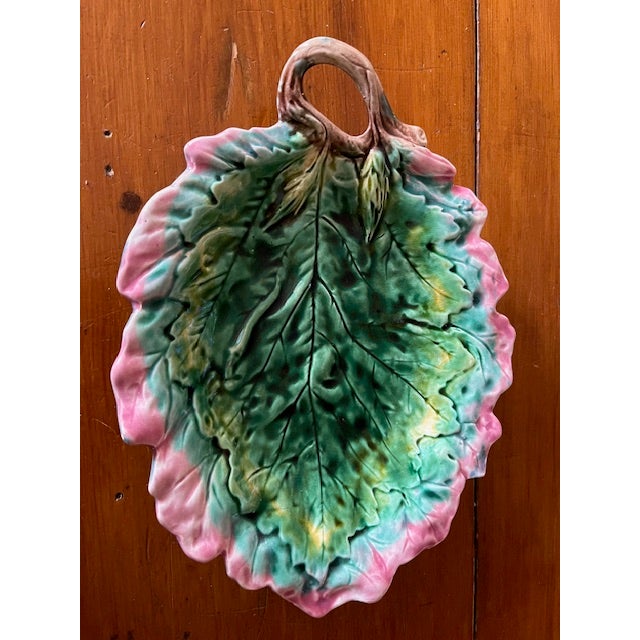 Late 19th century majolica oak leaf shaped bread tray/serving tray/decorative tray by Griffen, Smith & Hill, Phoenixville...