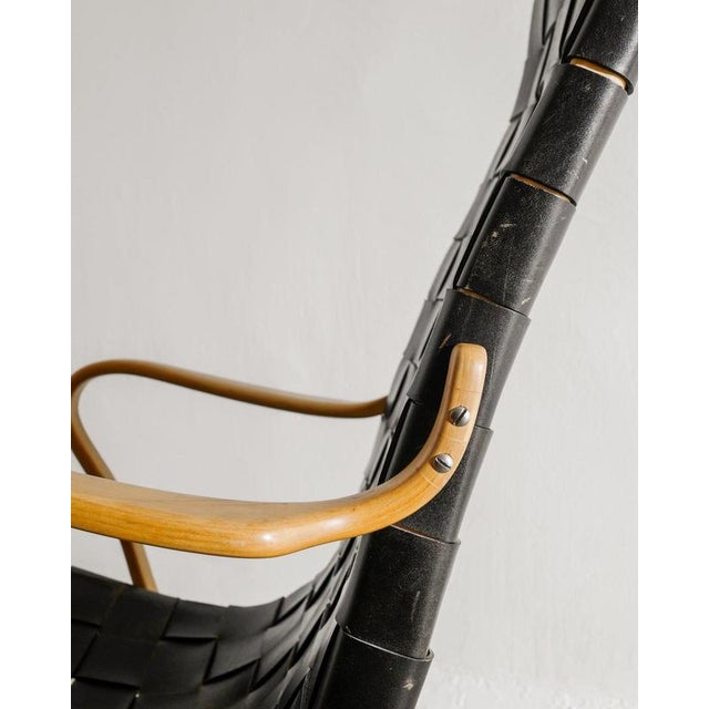 1960s Swedish Mid-Century Wooden & Leather Eva Highback Armchair by Bruno Mathsson, 1960s For Sale - Image 5 of 9