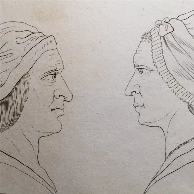 1804 Antique Art Print Woman and Man in Profile For Sale - Image 4 of 4