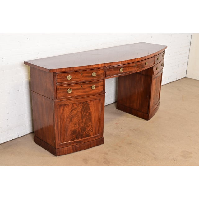 Baker Furniture Company Antique English Georgian Flame Mahogany Bow Front Sideboard, Circa 1820 For Sale - Image 4 of 12