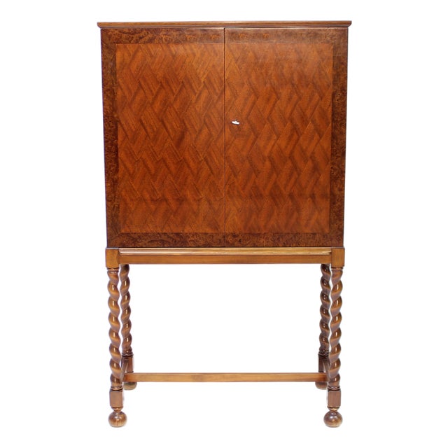 Swedish Modern Bar Cabinet in Mahogany and Root Veneer, 1940s For Sale