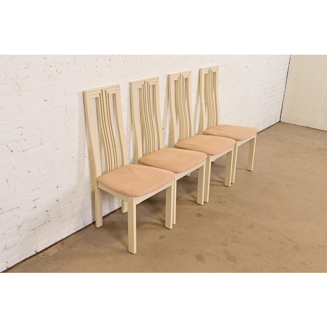 Ello Italian Modern Cream Lacquered High Back Dining Chairs, Set of Four For Sale - Image 4 of 15